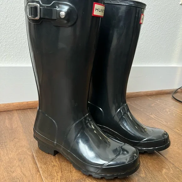 Hunter Kids Glossy Black Boots